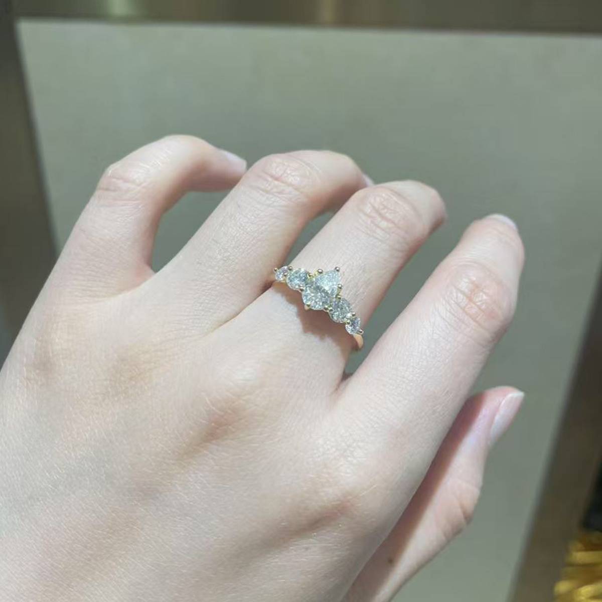 Five Stone Pear Diamond Women's Ring S925 Silver Plated Gold Customized Selection Main Stone Moissanite 1.0ct/Side Stone Cubic Zirconia